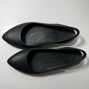 Womens Crocs Eve Slingback Flats Black Pointed‎ Toe Ballet Rare Size 4